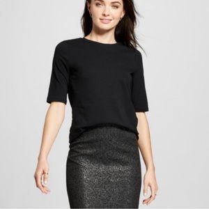 💜 5 for $15 EC WHO WHAT WEAR Black Elbow Half Sleeve Top chic goth